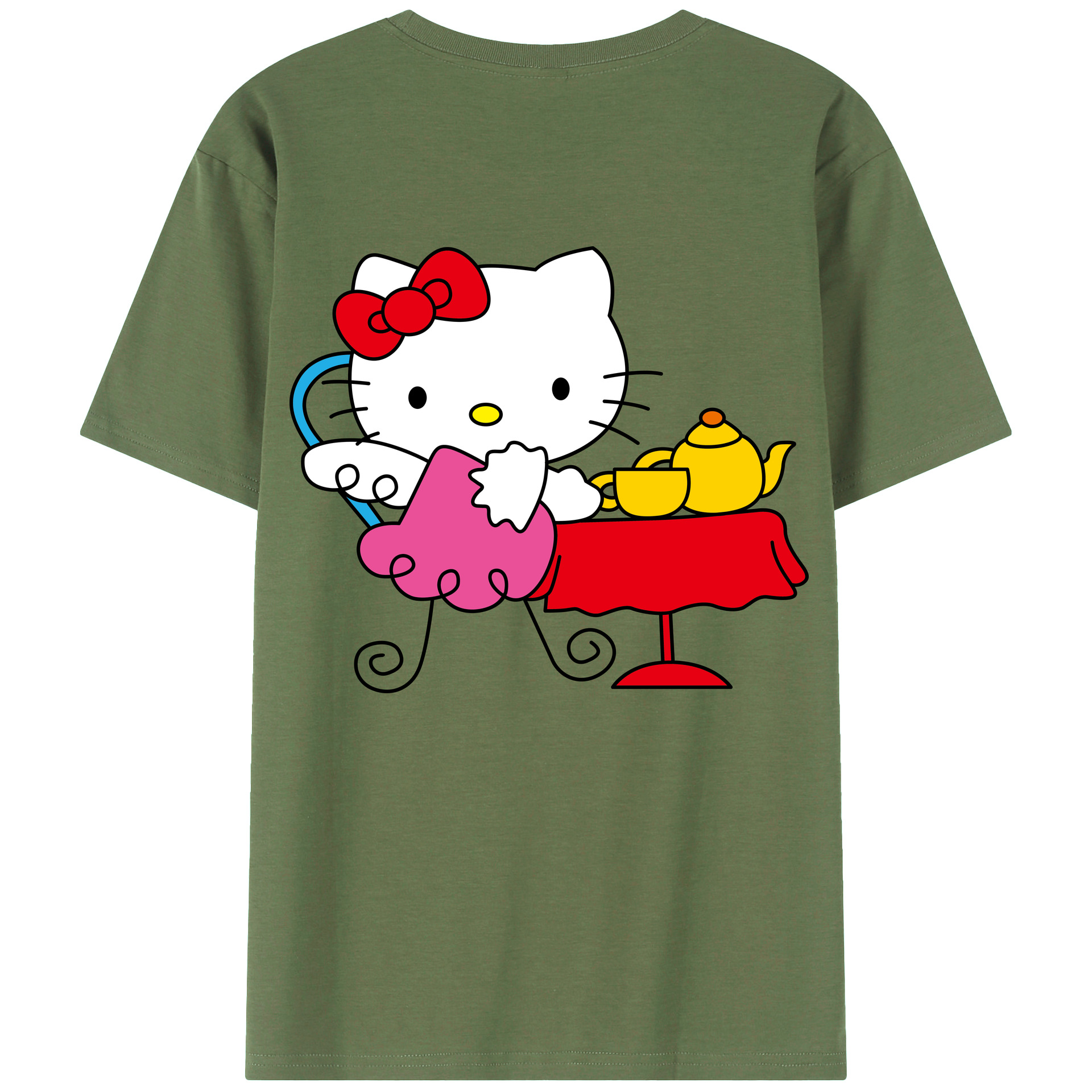（画像用） Hello Kitty ハローキティ 綿100％ メンズ半袖Tシャツ（バックプリント） 通気性